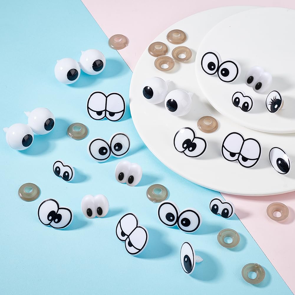 AHADERMAKER - 8 estilos de ojos de seguridad de plástico con espaciador, ojos de muñeca ovalados de colores mixtos para manualidades, costura, marionetas, oso