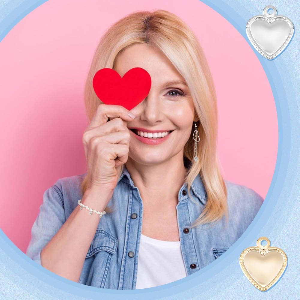 UNICRAFTALE 200pcs 2 Colors Heart Charms 8mm Wide Stainless Steel Tiny Heart Pendants 1-1.2mm Small Hole Hearts Charm Valentine Love Charm for DIY Necklace Bracelet Earring Jewelry Making