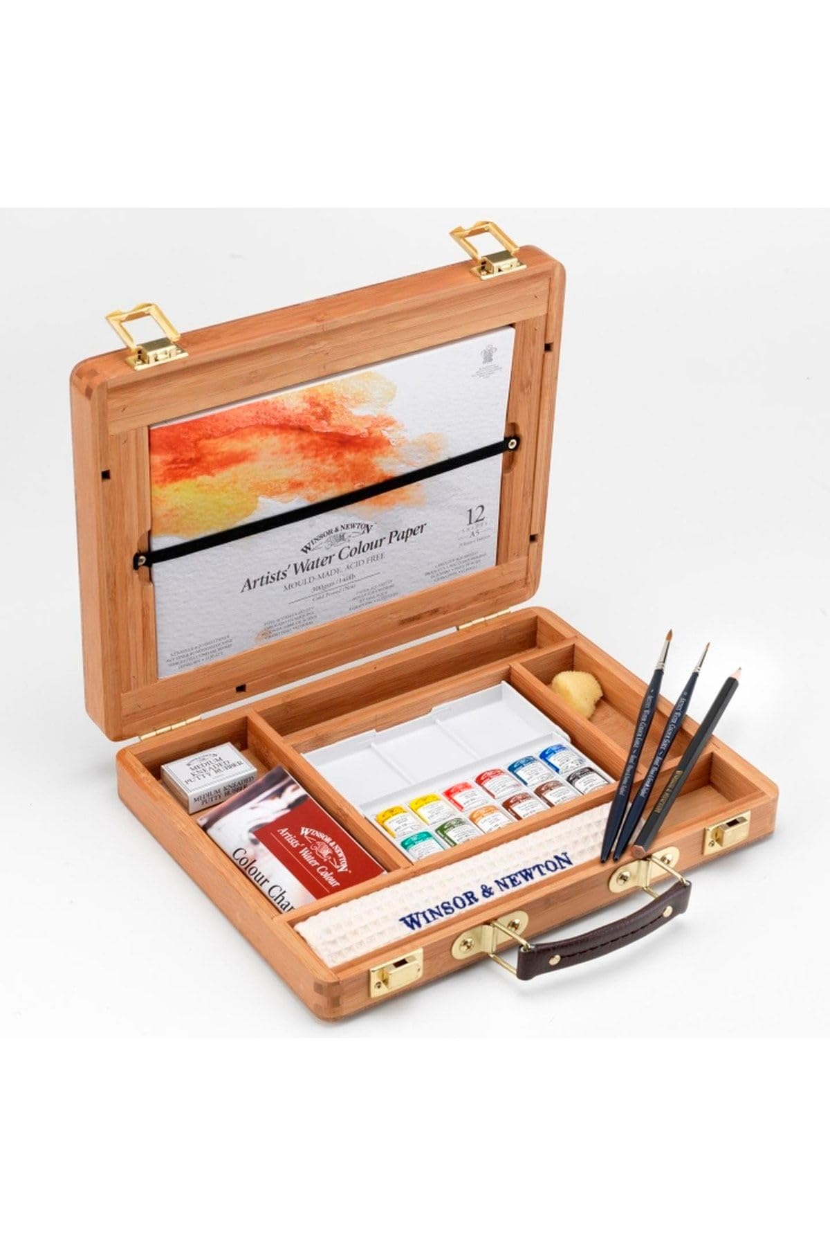 Winsor & Newton 0190693 Professional Watercolours (feinste Künstler Aquarellfarbe - Bambuskasten 12 Farben in 1/2 Näpfen