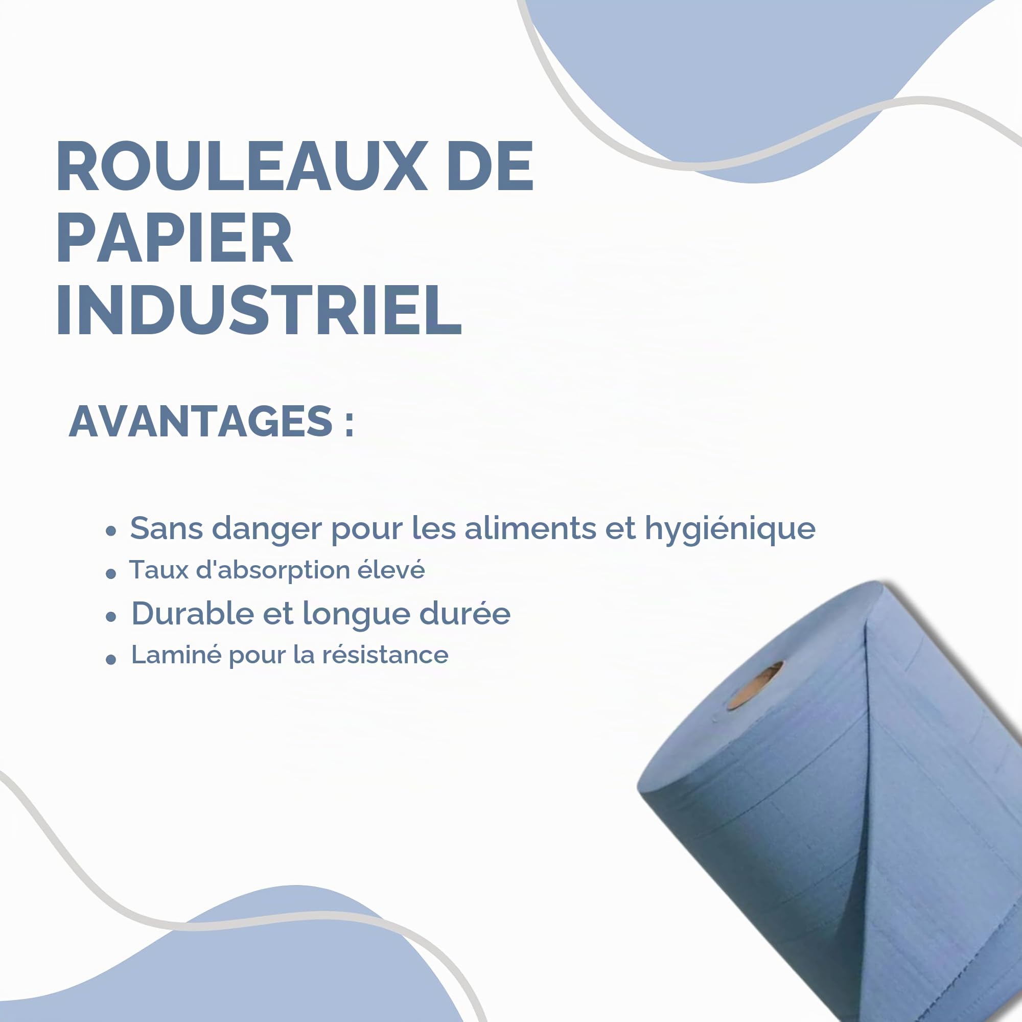 BALSAT Rouleau de papier industriel en cellulose Bleu. Lot de 6 bobines de papier 100% Pâte Vierge Bleue. Industrie alimentaire