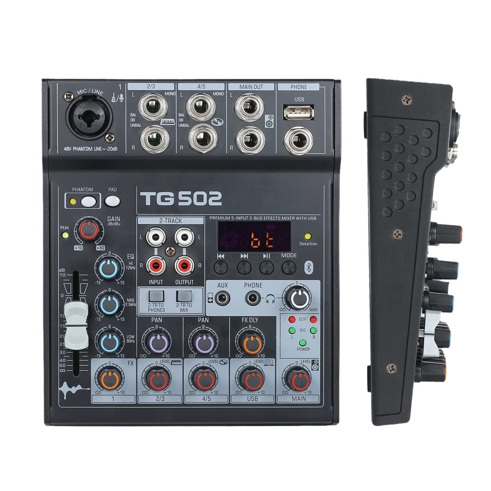 TG 502 Audio-Mischpult, 4 Kanäle, Stereo-Sound, 48 V, Phantom Power für Podcast-Streaming