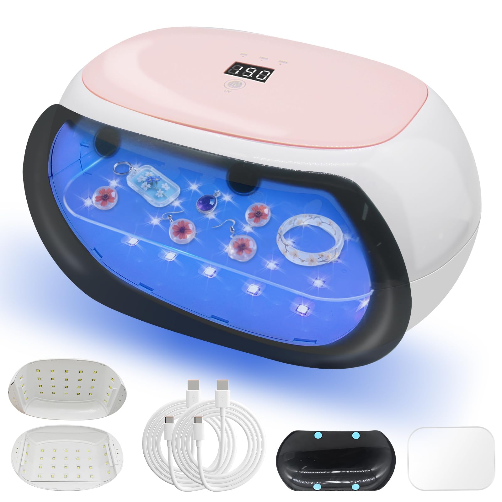 UVランプ　UV レジン 両面照射長時間タイマー設定　56個のLED搭載 Amazon.co.jp: 超強力 60W UV レジン ライト 2合1 両面UVランプ、分割