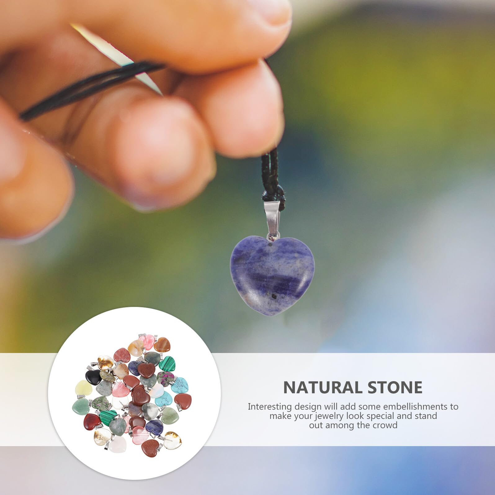 40 Pendentifs de Cœur en Pierres Naturelles Multicolores, 40 Pièces pour Fabrication de Bijoux Diy, Accessoires pour Bracelets et Boucles D'oreilles, Breloques pour Création