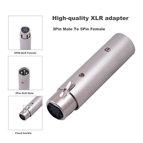 Miniatura 2 de Paquete de 2 adaptadores XLR macho a hembra, convertidor de cable de luz de escenario DMX, conector de audio XLR macho de 5 pines a macho de 3 pines