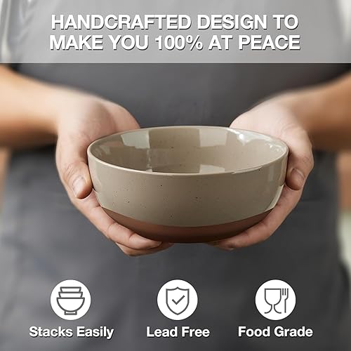 Miniatura 9 de Gencywe Juego de 4 cuencos planos de cerámica de 26 onzas, cuencos de sopa para cocina, ensalada y avena, cuencos para servir nueces, pasta, sopa,