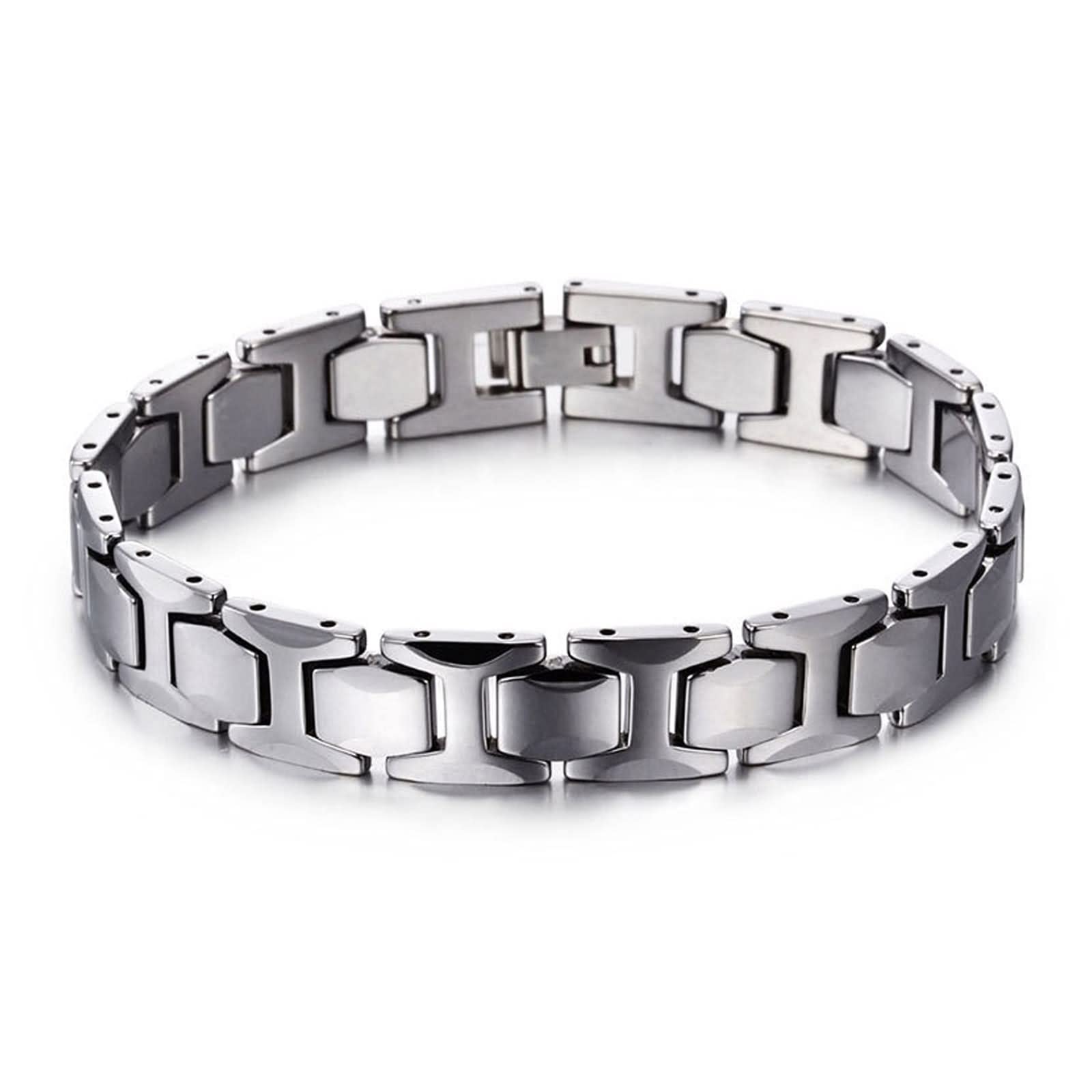 Metalowe bransoletki dla mężczyzn, biżuteria ze stali nierdzewnej dla mężczyzn bransoletka magnetyczna srebrna stal nierdzewna 205 x 11 mm