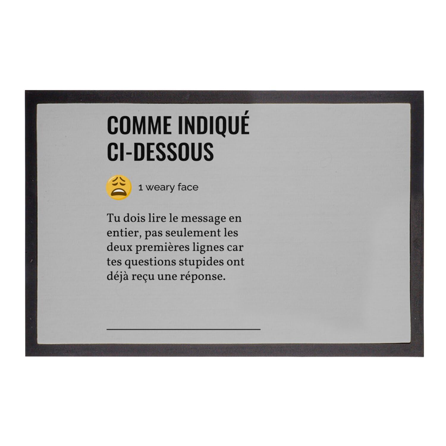 Paillasson gris 75x50cm humour travail pour briser le stress du bureau avec vos collègues