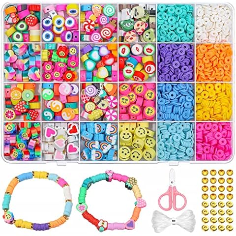 2320 Pcs Fruit Polymer Clay Bead Charms Kit Include 320 Pcs Fruit Clay Bead Charms and 2000 Pcs Polymer Clay Beads for Bracelets and Jewelry Making Cover
