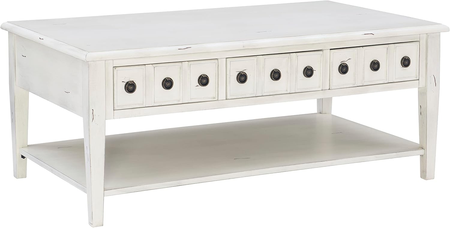 Powell Kelly Cream Coffee Table with Three Pull Thru Drawers and Open Shelf