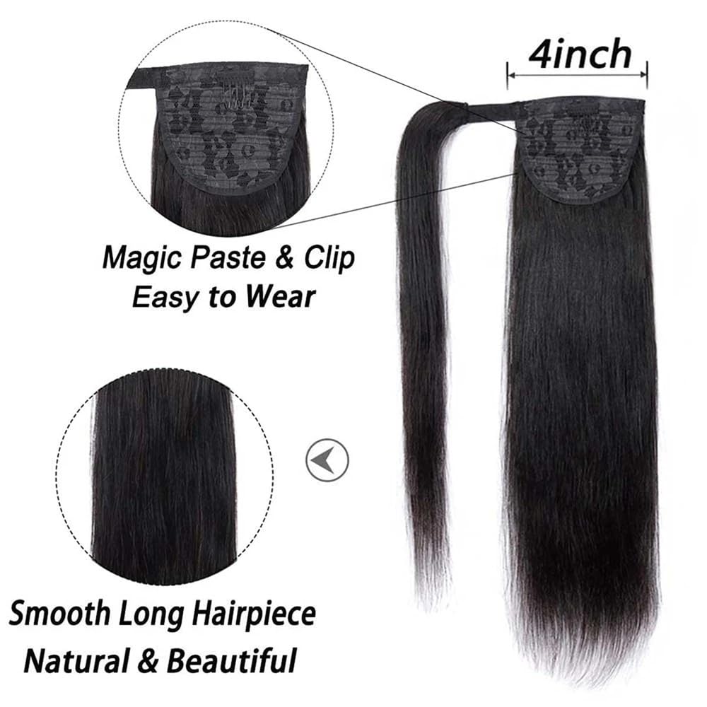 Kobiety Przedłużanie ogona końskiego Włosów Ludzkich Włosów Długie proste Remy Przedłużanie włosów Naturalny kolor Malezyjski Remy Hair Clip on Przedłużanie Włosów Sztuk Codzienne użytkowanie(
