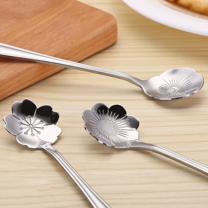 8pcs Flower Spoon Set Small Teaspoon Coffee Spoon Cute Ice Cream Dessert Honey Spoons Stainless Steel Kitchen Props