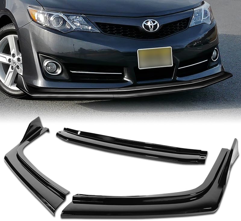 HK 3pcs Body Kit Front Bumper Lip Spoiler Splitter Compatible with 2012 2013 2014 Toyota Camry SE (Carbon Painted)