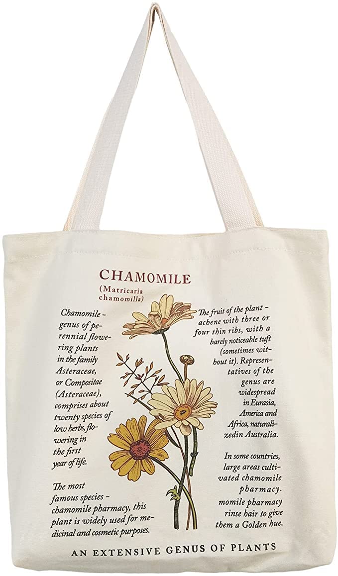 通用Canvas Tote Bag Aesthetic Shoulder Bag with Inner Pocket Reusable Grocery Bag Shopping Bag for Women Zipper Closure (A-chamomile)