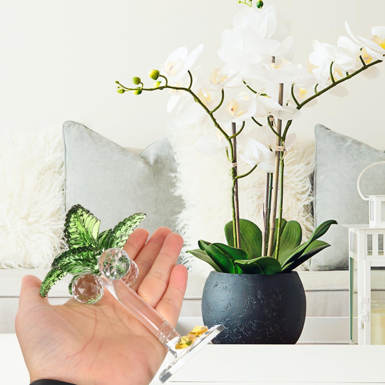 jojofuny Crystal Coconut Tree Ornament 3.93In Artificial Palm Tree Figurine Decorative Collectible Artwork for Home Office Desktop Decor