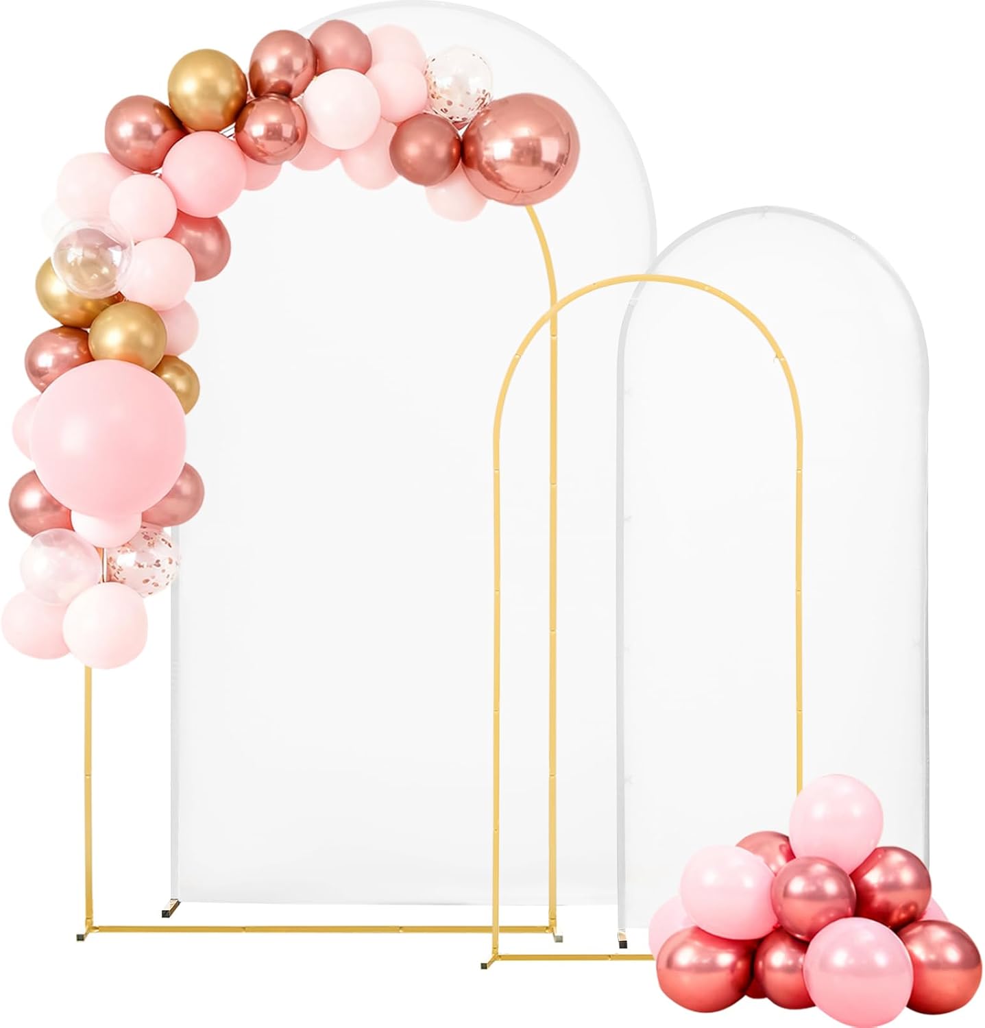 VEVOR Arch Backdrop Stand, Set of 2, 7.2 ft and 6 ft, Stable Structure, Easy Assembly, Gold Metal Arch Backdrop Stand with Cover for Wedding, Birthday Party, Celebration, and Ceremony Decoration
