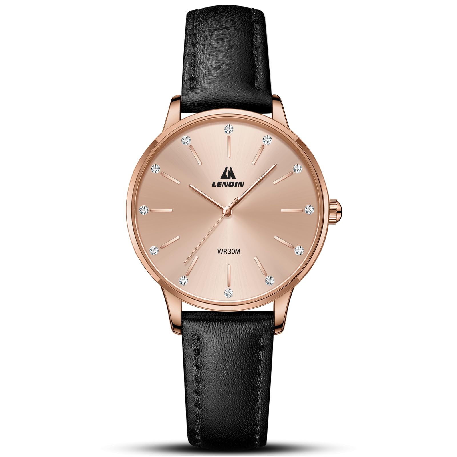 LN LENQIN Uhr Damen Armbanduhr Damen Uhr mit Großen Ziffern Analog Quarzuhr für Frauen mit Lederband