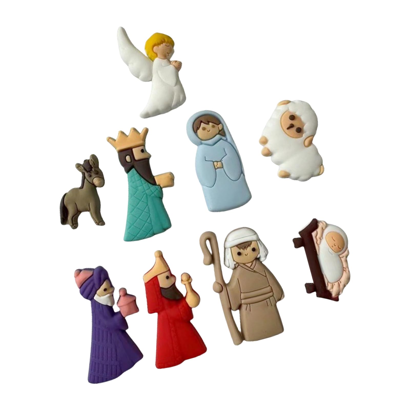 9 sztuk/zestaw łatek do szopki bożonarodzeniowej z miniaturowymi figurkami z PVC, rysowane ozdoby płaskie do świątecznych prac ręcznych, dekoracje, twórcze zawieszki na święta, amulety