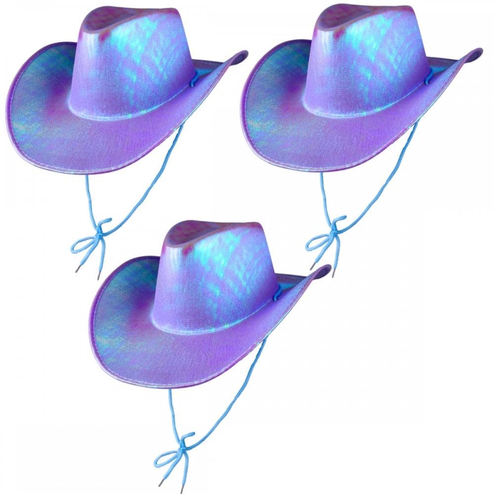 Titch & Timbo Texan Cowgirl Cowboy 3 Pack (Multiple Options) : Adult Womens Fancy Dress Party Accessory Country Western Rancher Rodeo Wild West Music Festival (Iridescent, Lavender (3))