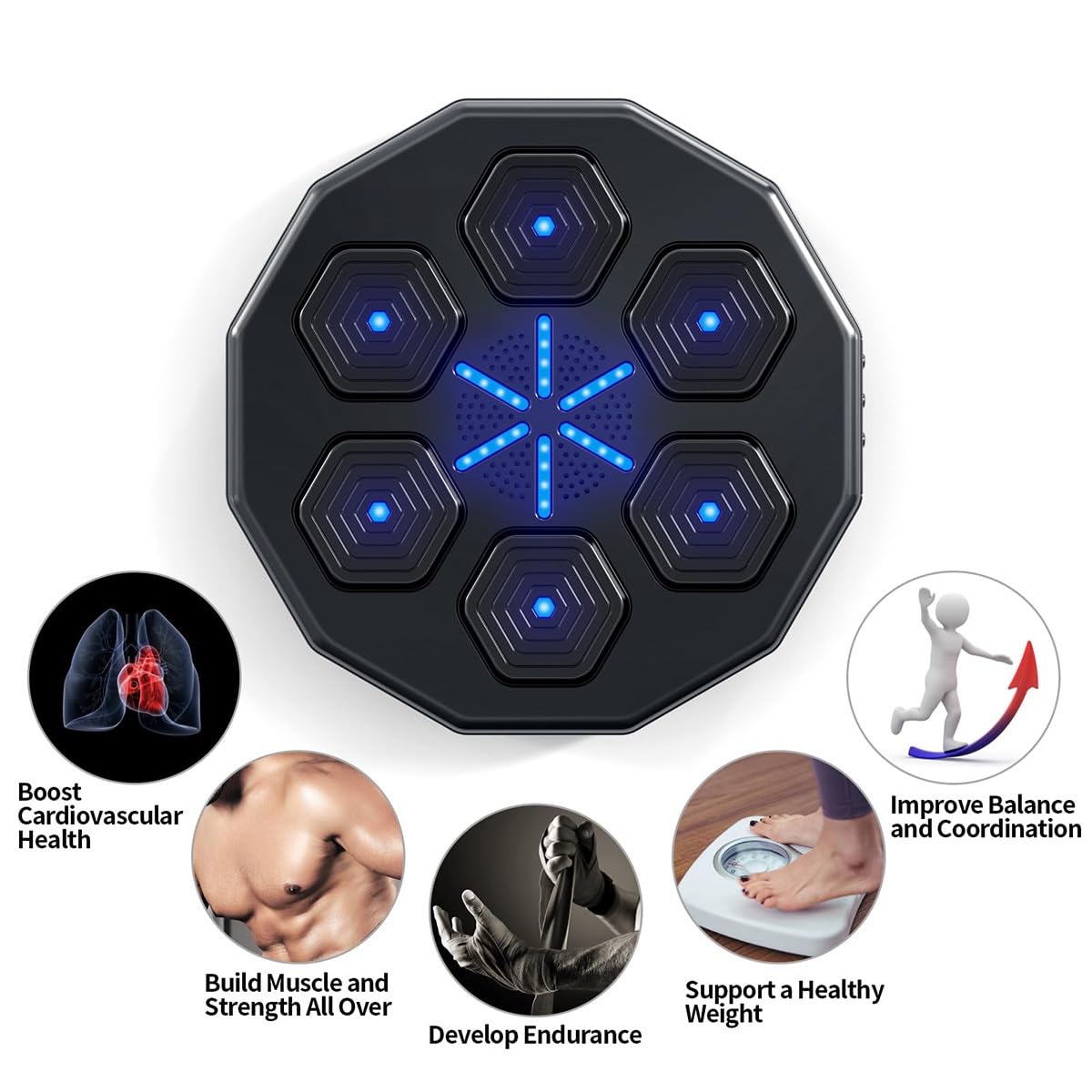 Máquina de Boxeo Inteligente para Interiores, con luz LED Bluetooth montada en la Pared, con música, Guantes de Boxeo, Almohadilla de Boxeo con música electrónica para Entrenamiento de Boxeo en casa,