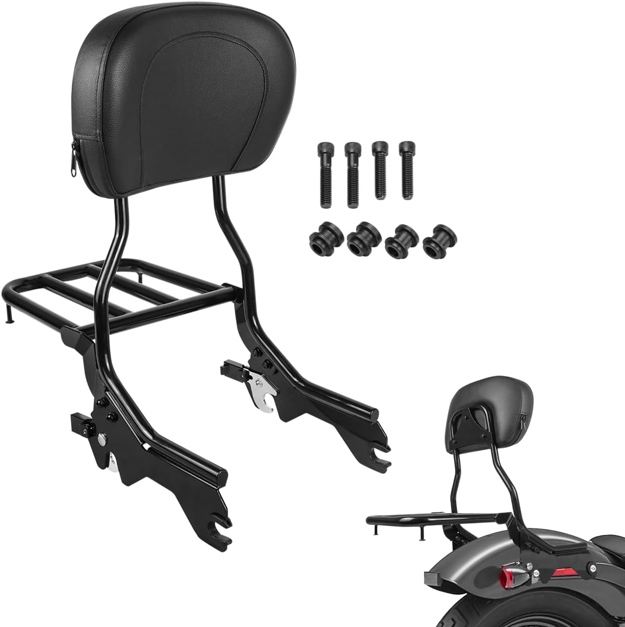 AUFER Passenger Upright Backrest Sissy Bar With Luggage Rack Docking Hardware Kits Compatible With For 2018-2024 Softail FLSL FXST Heritage Classic FLHC FLHCS Deluxe FLDE Street Bob FXBB FXBBS