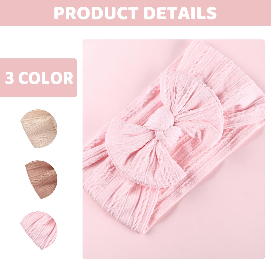 NJCXOLA Lot de 3 Bandeaux pour Bébé Fille en Nylon, Élastiques Doux et Mignons avec Nœuds