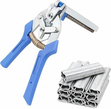 Hog Ring Pliers Kit with 600 Galvanized Steel Hog Rings HeavyDuty ManganeseSteel Tool for Fencing, Animal Cages, Upholstery & Wire Railing Repair-Blue