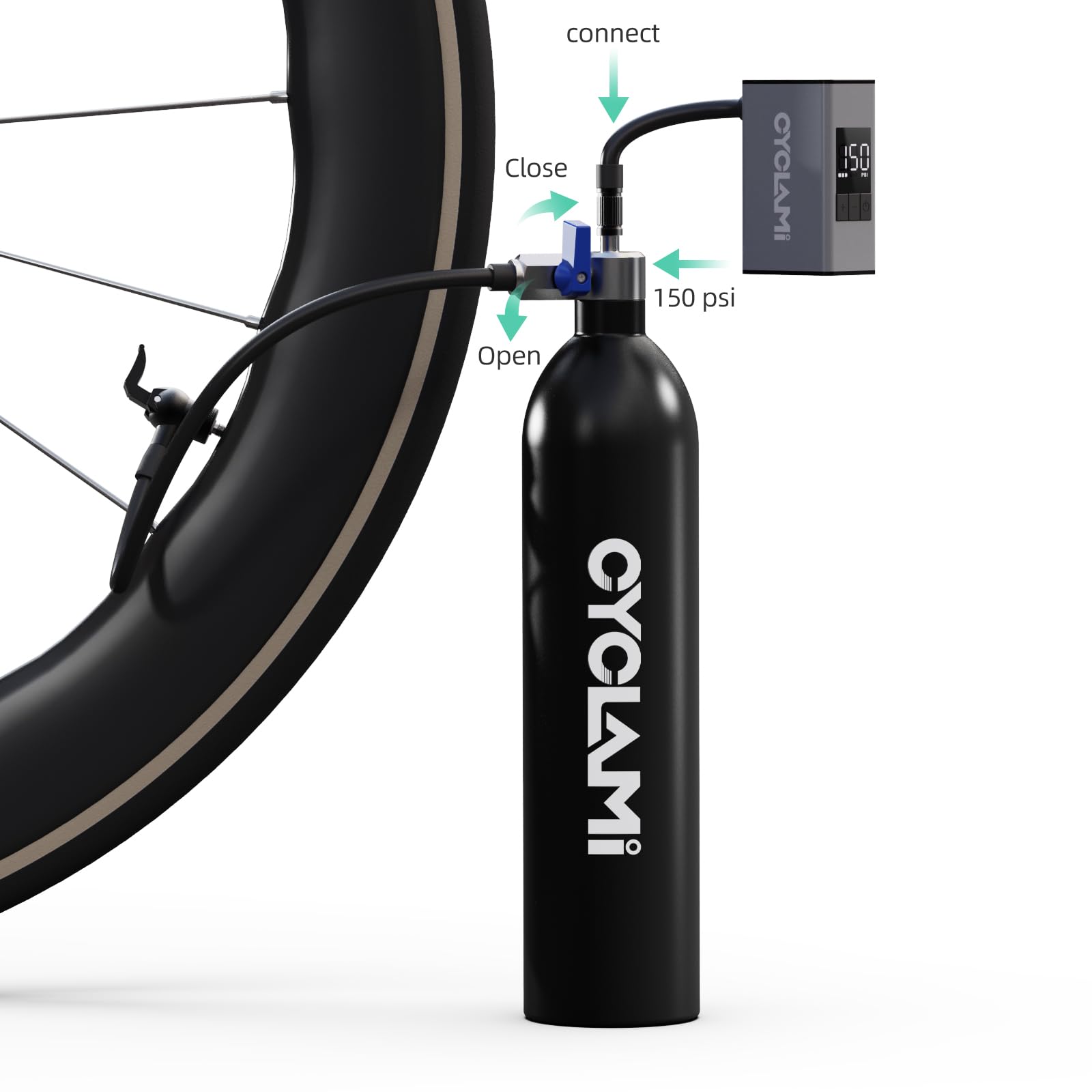 Fahrrad Tubeless Reifen-Booster 1,3 L / 200 PSI (13.79 bar) –Wiederverwendbare Reifenpumpe Aluminium für Rennräder und Mountainbikes mit AV/FV – Schnelle Tubeless
