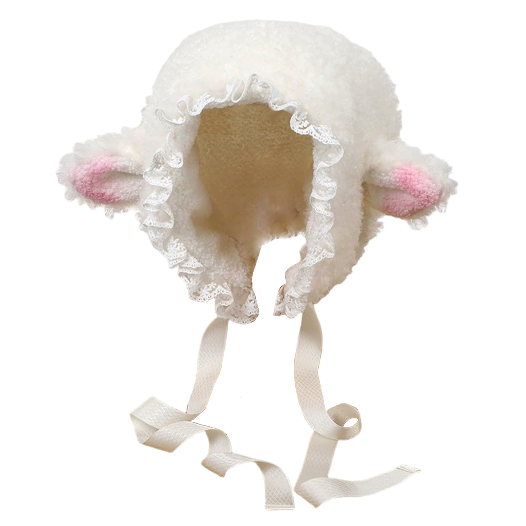 AZIDWERYQ Lamb Hat for Girls, Cute Cartoon Sheep Hat with Strap Y2k Beanie Winter Headwear Cosplay Photo Props Party Supplies Sheep White