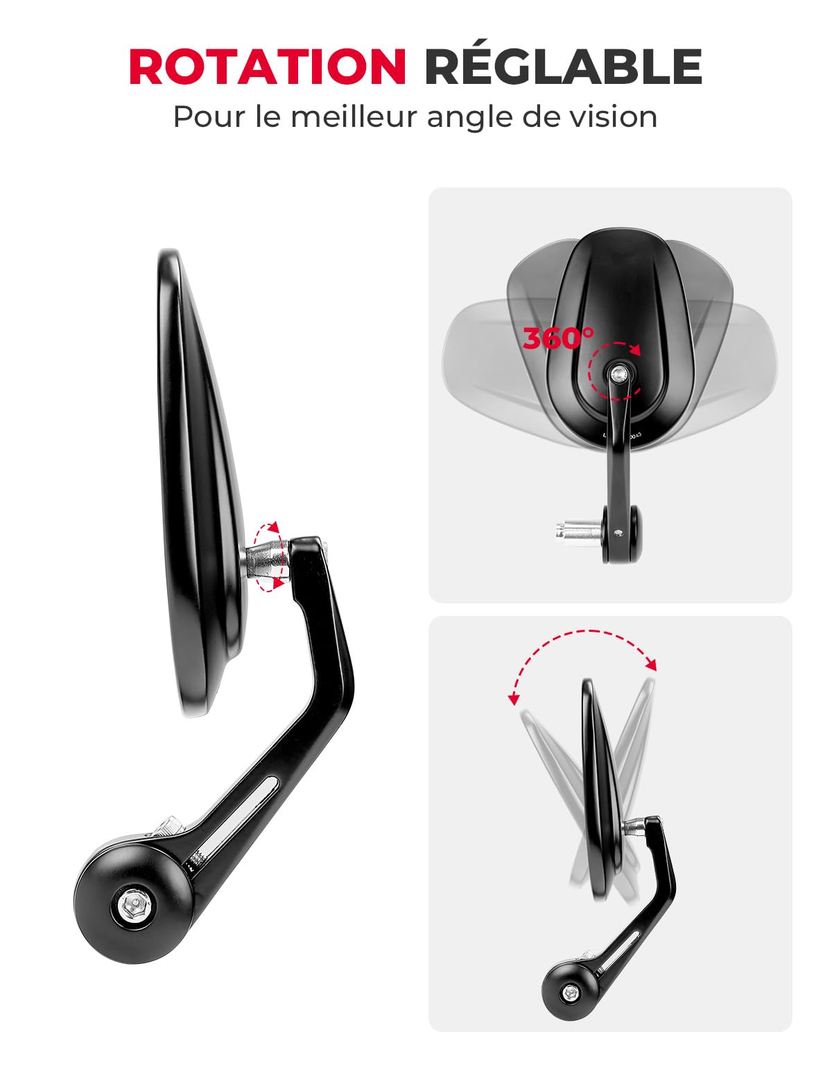 KEMIMOTO Rétroviseurs Moto Homologués, Lot de 2 Rétroviseurs Universels 7/8" 22 mm, Pliables Rotatifs à 360° Compatibles avec les Scooters ATV