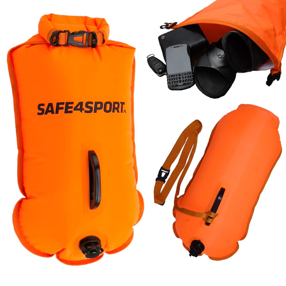 SAFE4SPORT - Borsa impermeabile per il nuoto per adulti - Dry Bag in Open Water Swimming - ideale per chi pratica triathlon - Zaino impermeabile - Gonfiabile Buoy