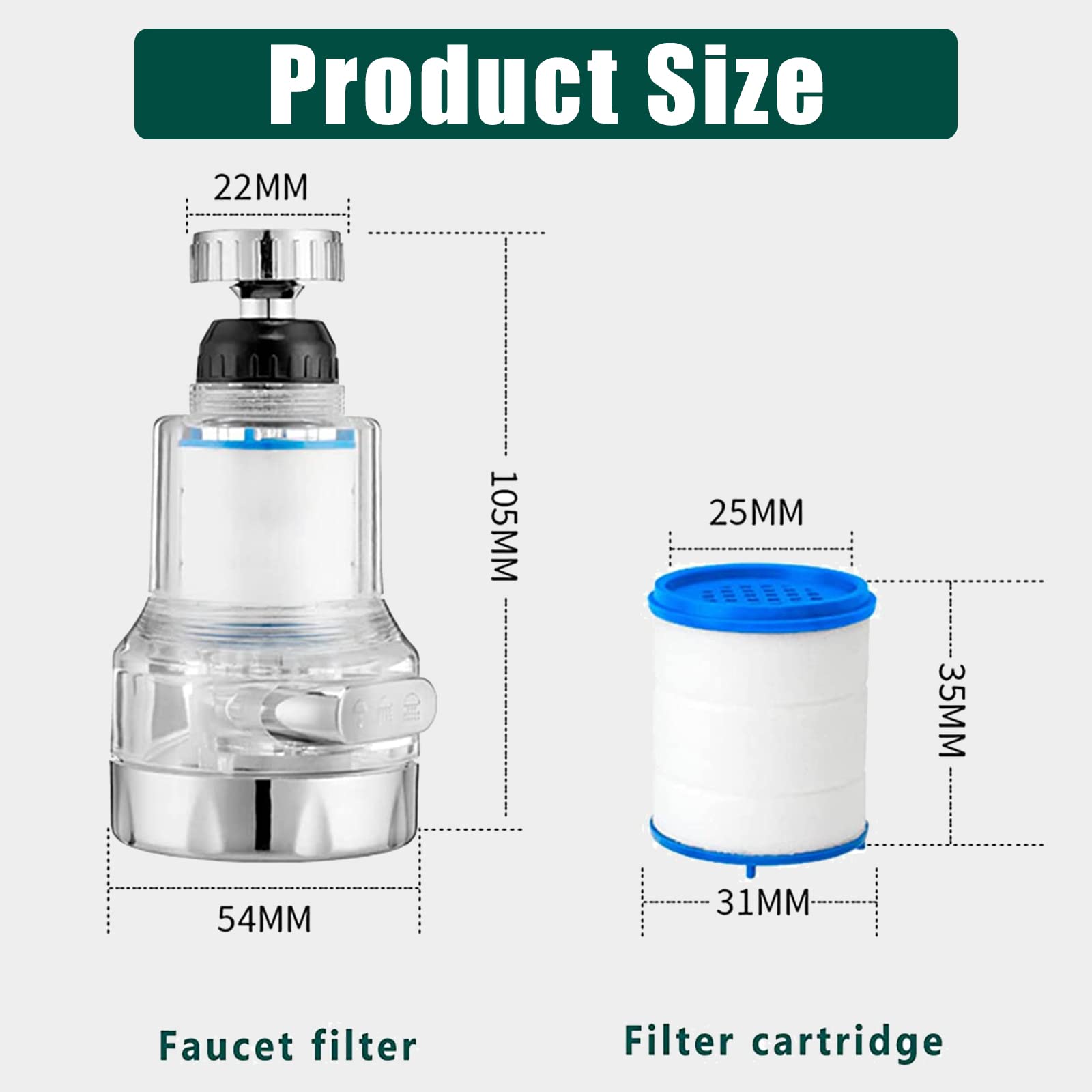 Filtro Rotante 360° Rubinetto Casa Adattatore Universale Filtro Anticalcare Rubinetto 360° - 8 Ricambi Cotone PP Filtro Acqua Per Cucina E Bagno