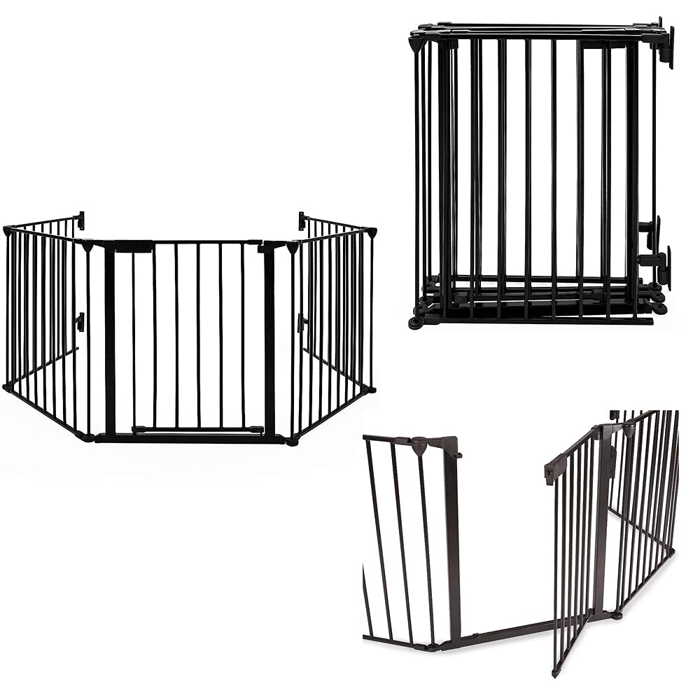 Parque infantil con puerta de seguridad, rejilla de protección para chimenea, plegable, 75 cm de altura, rejilla de protección para animales, 5 elementos (negro)