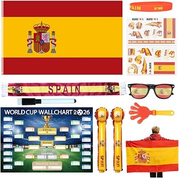 11Pcs World Cup 2026 Soccer Fan Support Kit, World Cup Merch for Fans Accessories, Flag, Scarf, Glasses, Cheering Sticks, Bracelet, Clapper & Schedule Poster, Fan Gear for Match Day & Parties C
