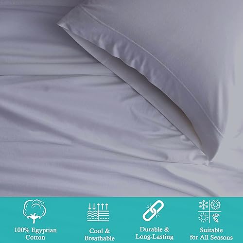 Miniatura 59 de Juego de sábanas de 4 piezas de algodón egipcio de 600 hilos, sábanas de algodón tamaño Queen para cama tamaño Queen, satén de fibra larga