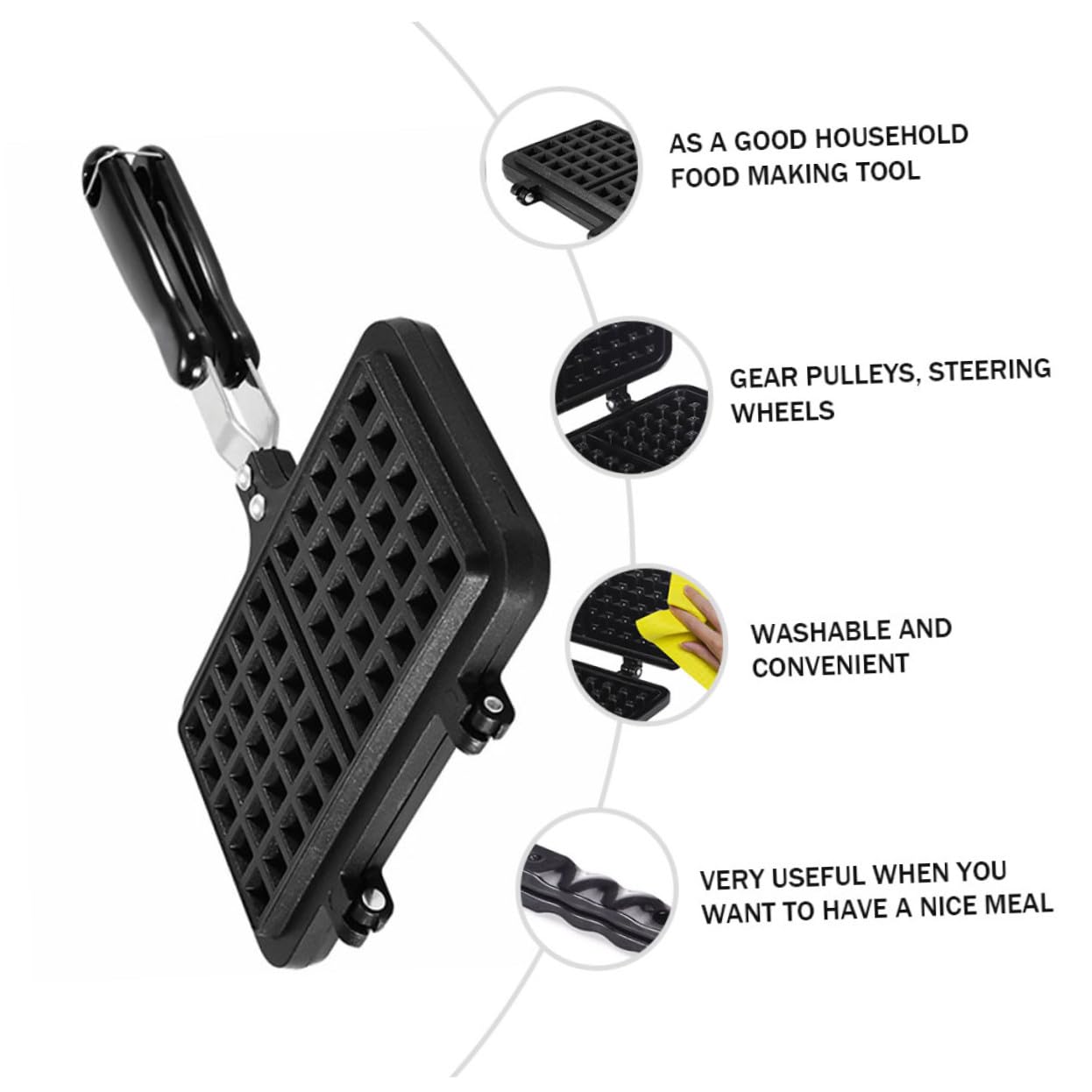 Lurrose Stampo per Waffle Facile da Pulire e Resistente al Forno in Alluminio Pressofuso Nero per Dolci Fatti in Casa e Colazioni Gustose