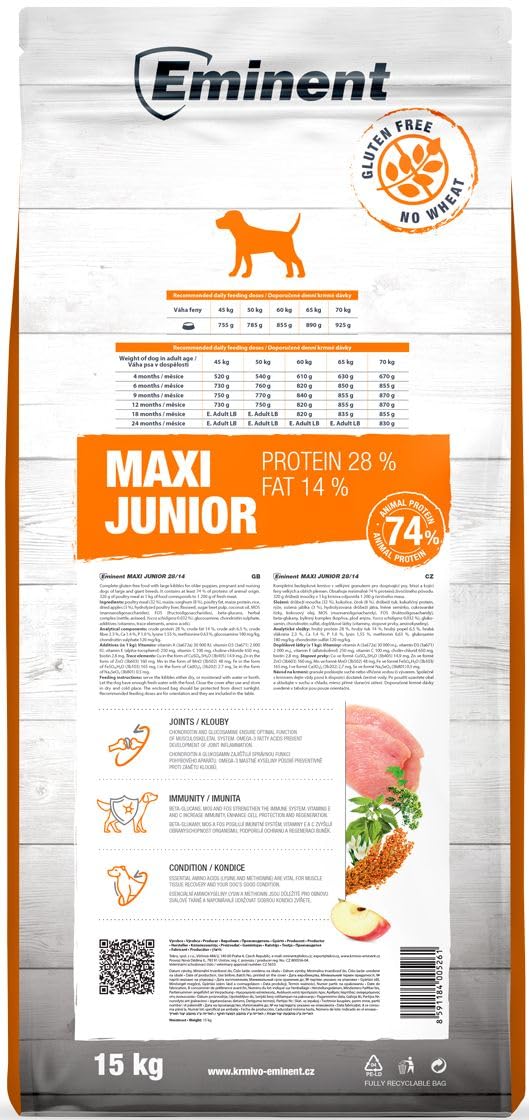 Eminent Maxi Junior High Premium – Glutenfreie Vollnahrung für heranwachsende Hunde großer & riesiger Rassen | Mit Chondroprotektiva