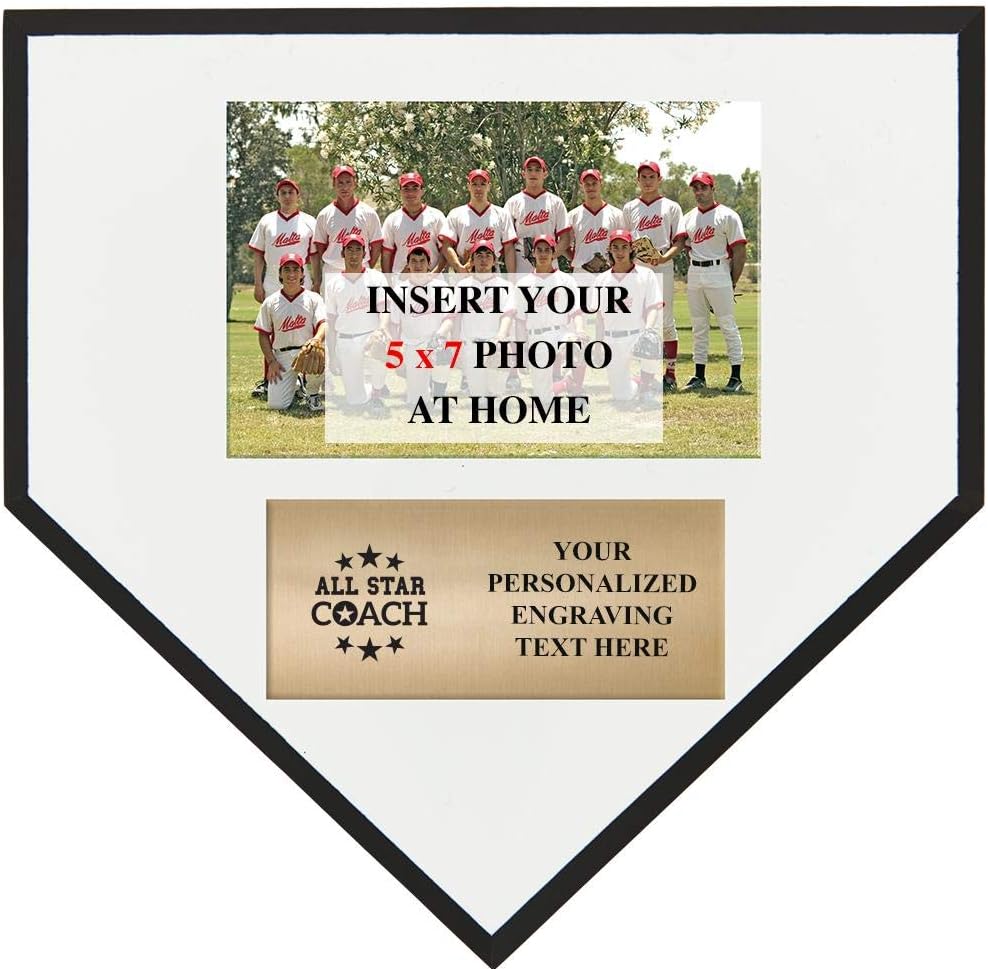 Crown Awards 10" All Star Coach Home Plate Team Photo Plaque, Custom Engraved All Star Coach Trophy, Insert Your Own 5X7 Photo, Engraving Included, Prime