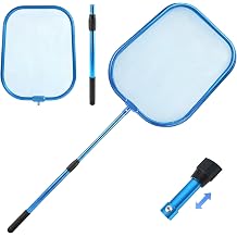 36" Hot Tub Pool Skimmer Net with Pole All-Metal Aluminum Frame & Handle for Small Above Ground Pools - Lightweight Pool Skimmer Net for Daily Leaves Bugs Removal Easy Cleaning, Metal Blue