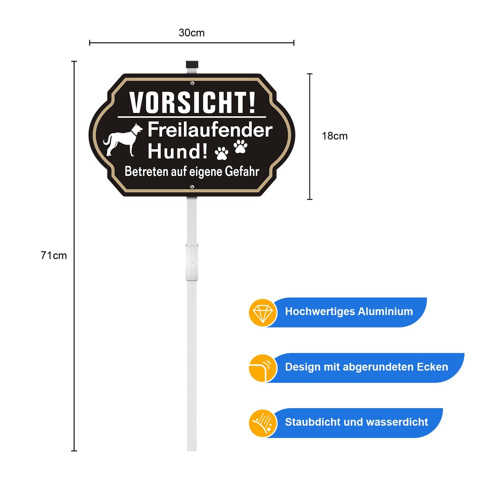 "Vorsicht Hund" Schilder 2 Stück - Aluminium-Warnschilder Selbstklebend, 25x9cm, Für Gartenzaun & Tor