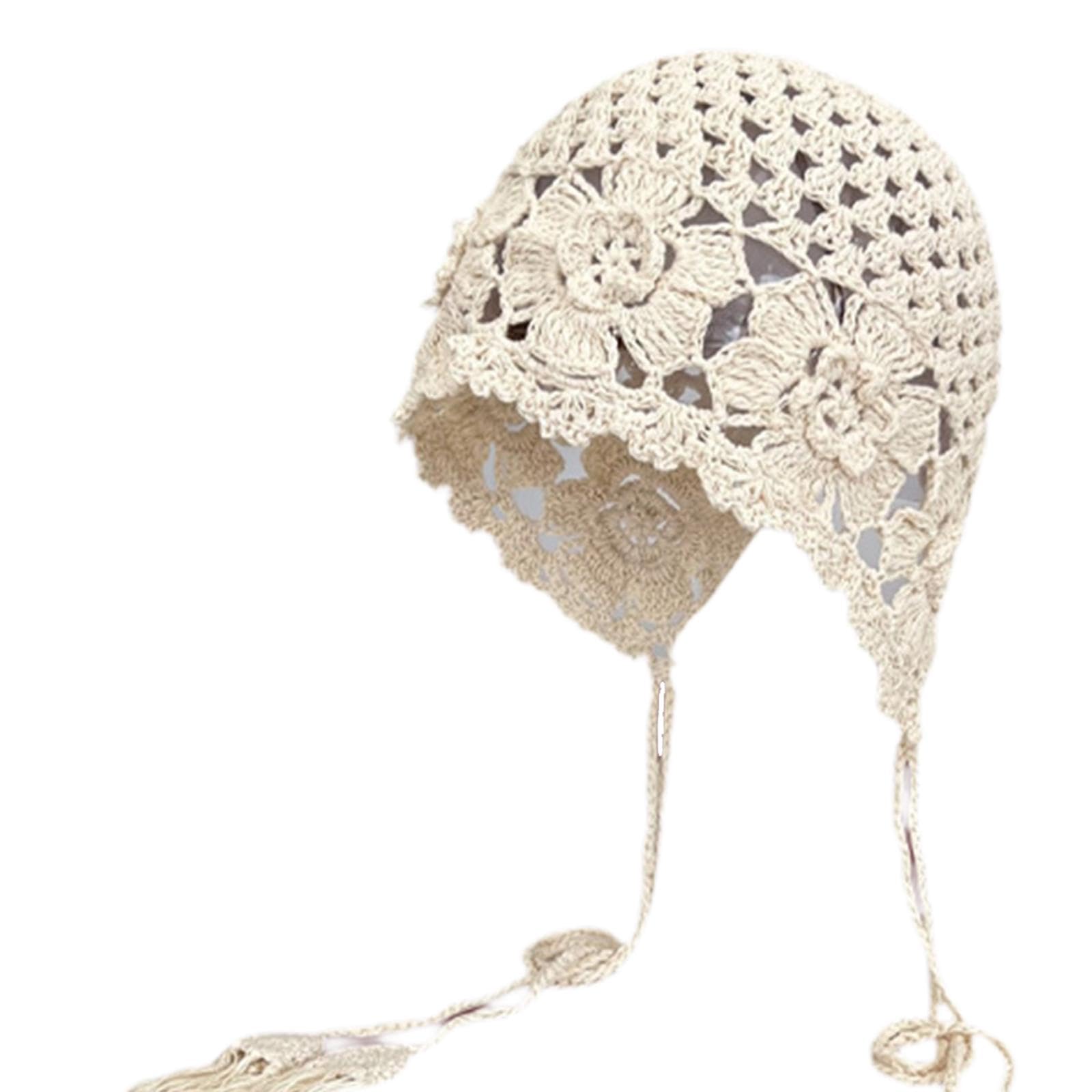 Gehäkelte Beanie-Mütze, bequeme gestrickte Blumenmütze für Frauen auf