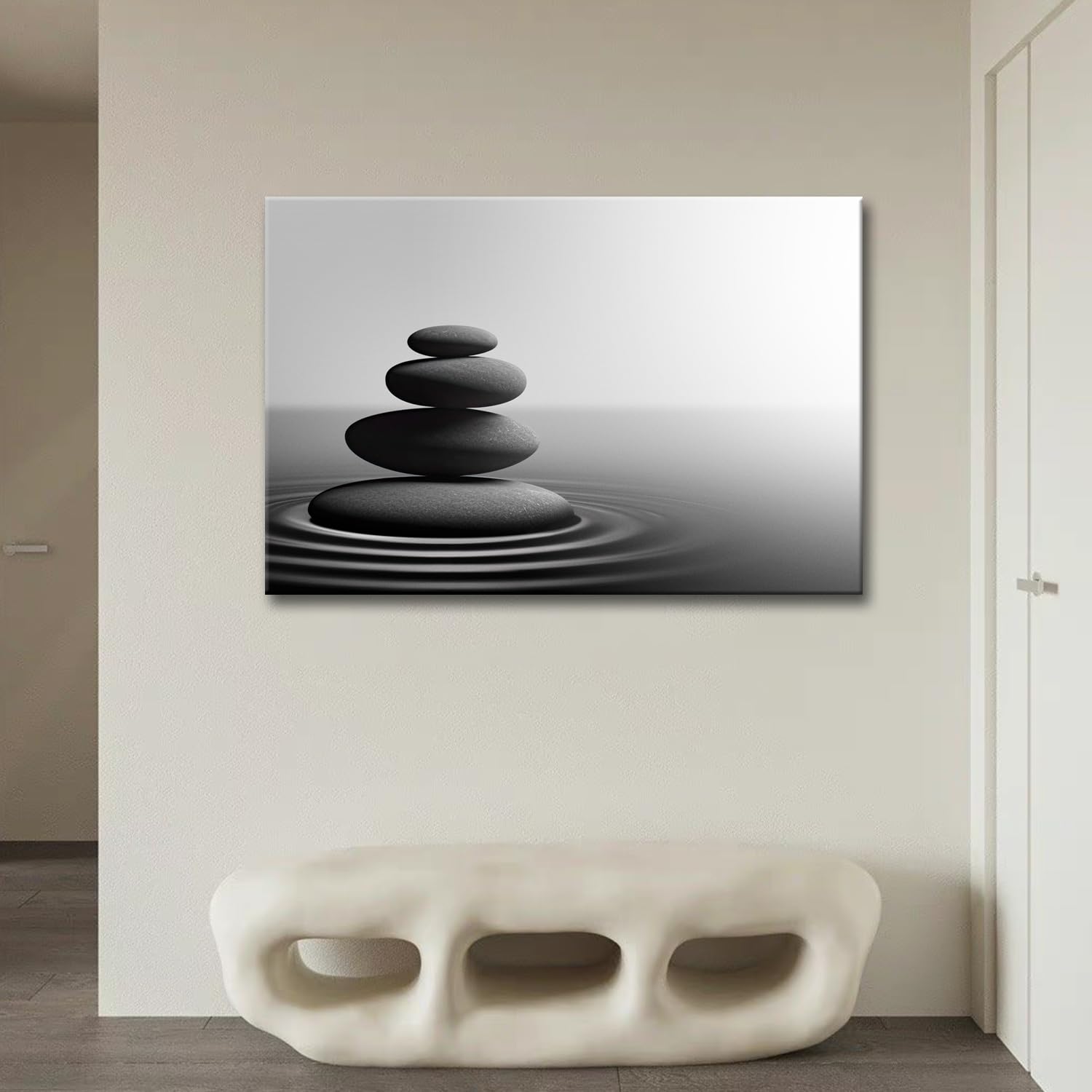 Zen Stone Wall Art Black and White Yoga Spa Relaxing Meditation Canvas Print Artwork Stones in Water Picture for Bathroom Living Room Bedroom Wall Decorations-12"X18" - Image 4
