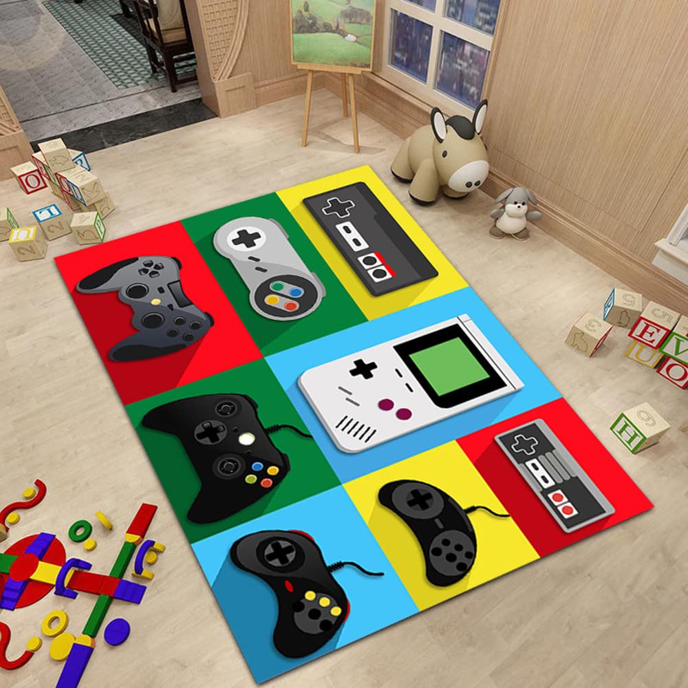 Sci-Fi Console De Jeu Bouton De Commande Tapis Salon Chambre Tapis Garçons Filles Rétro Gamepad Tapis Antidérapant Géométrique Noir Gris Gamer Pépinière Tapis Coureurs (Gris Foncé,80 X120 Cm