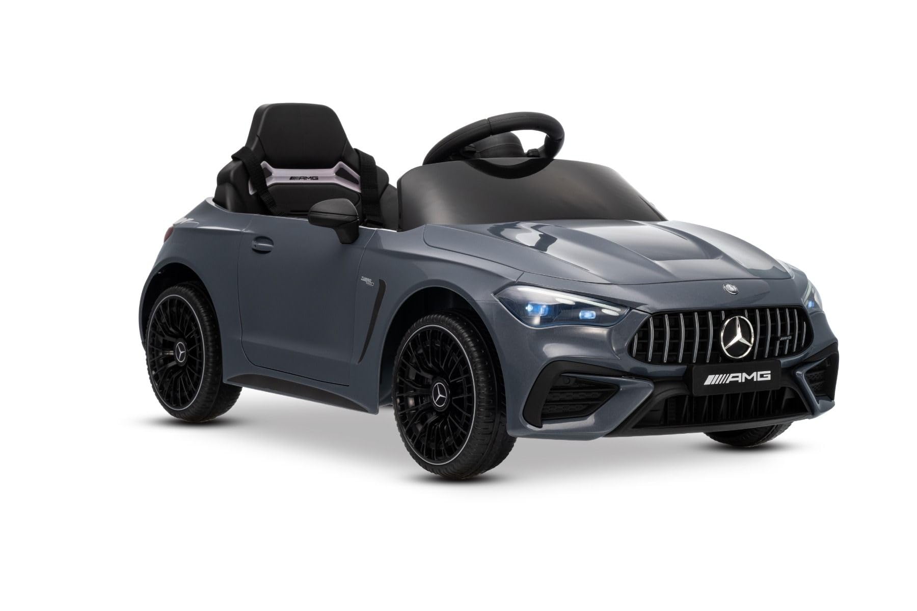 Samochód elektryczny dla dzieci Mercedes CLE 12V z napędem tylnym, szary, jednoosobowy, akumulator litowy, oświetlenie LED, duże siedzenie, pilot 2,4 GHz, odtwarzacz MP3 z wejściem USB/AUX