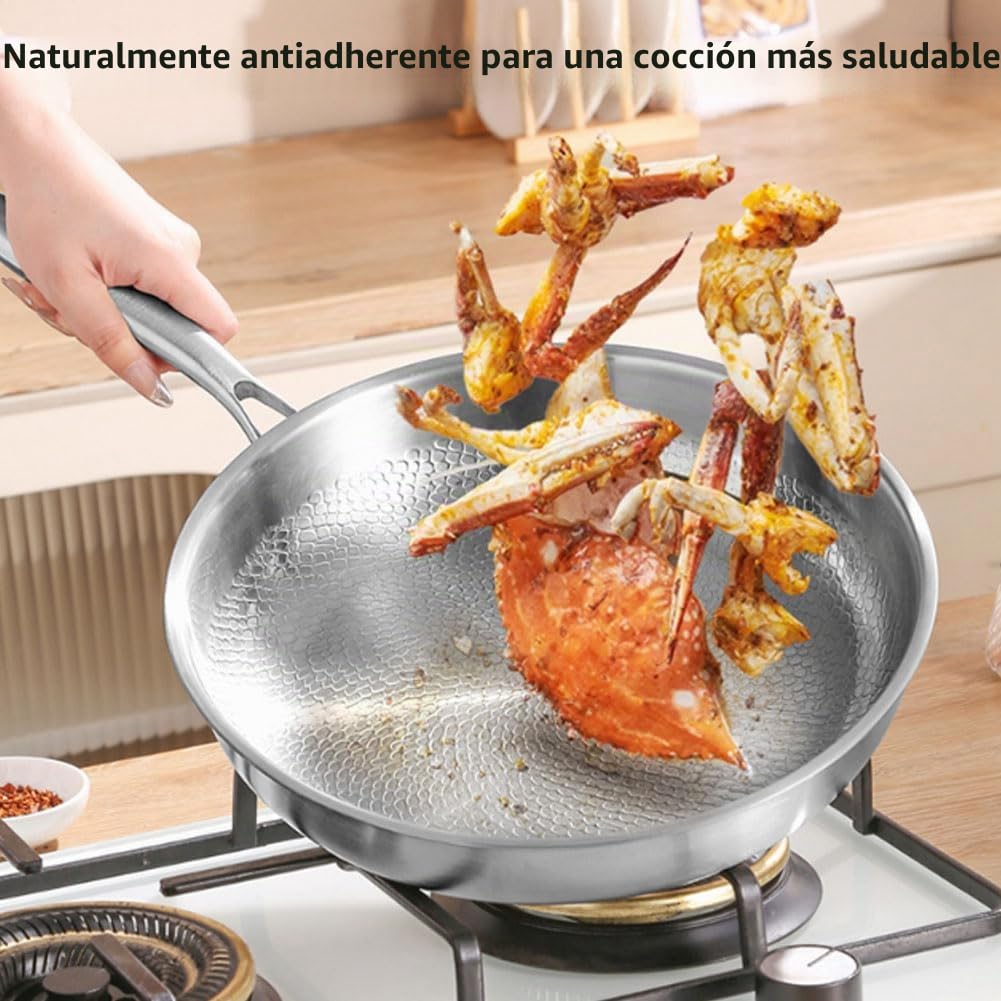 Mireve sarten titanio, sartén de titanio puro antiadherente mireve, sarten mireve, hammered titanium nonstick frying pan, sartén de titanio sin revestimiento con tapa (Sin Tapa, 32cm)