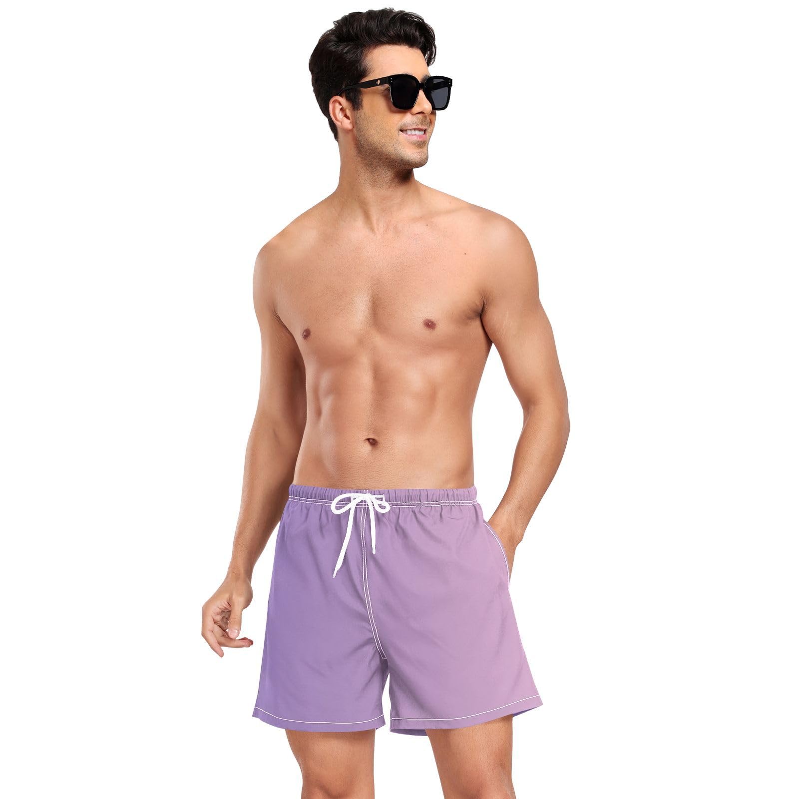 Purple Gradient Swimming Shorts for Men Men 2In1 Workout Running Shorts with Pockets and Compression Liner Swimwear Quick Dry Elastic
