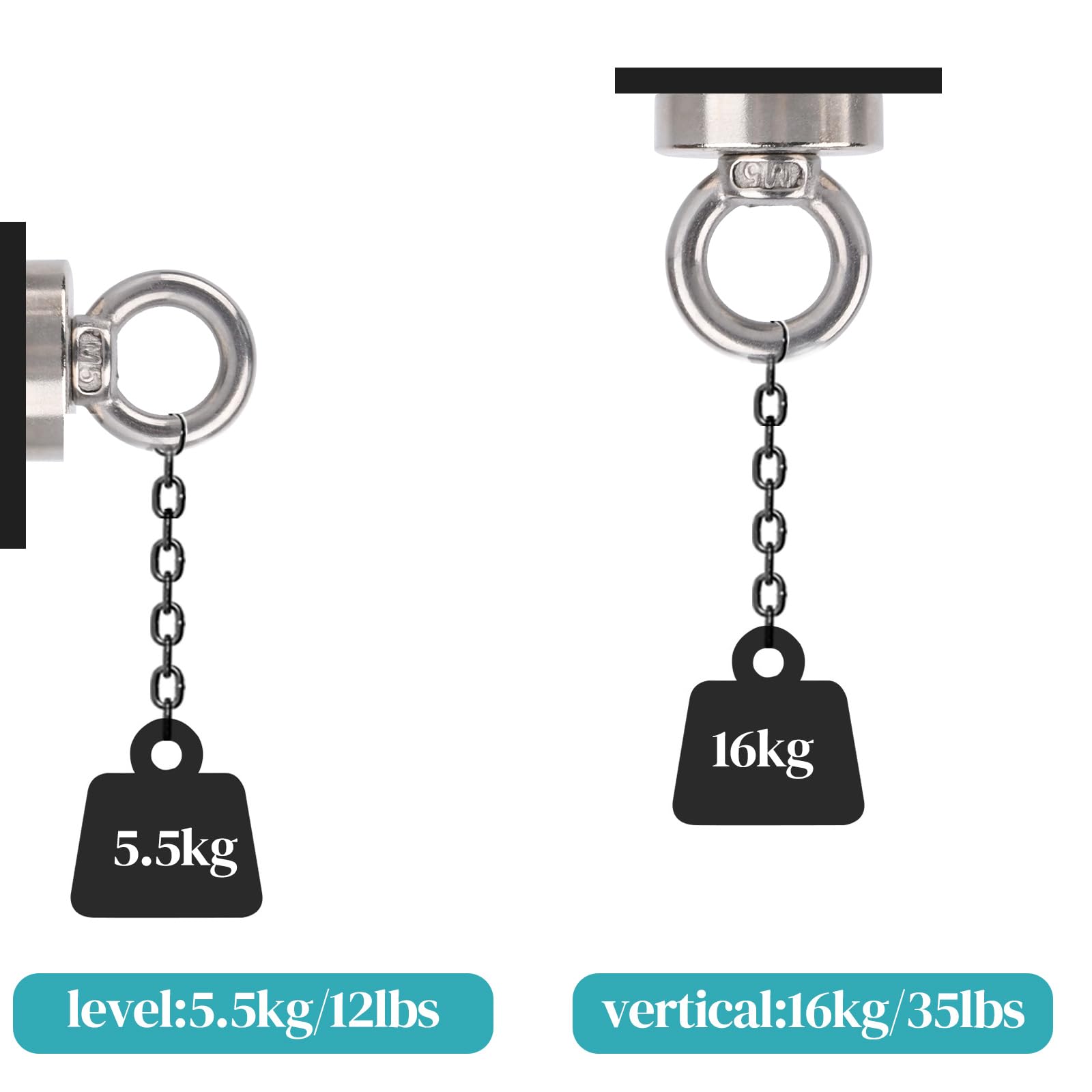 Magneti Al Neodimio Extra Forti MIN CI - 20mm, Portata 16kg, Gancio Magnetico Con Occhiello, 10 Pezzi - Foto 2