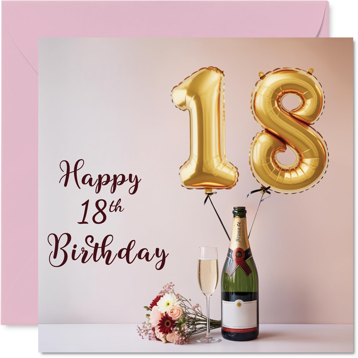 18th Birthday Cards for Men Women - Balloons & A Bottle of Bubbly - Happy Birthday Card for 18 Year Old Man Woman Daughter Uncle Niece Son, 145mm Bday Greeting Cards