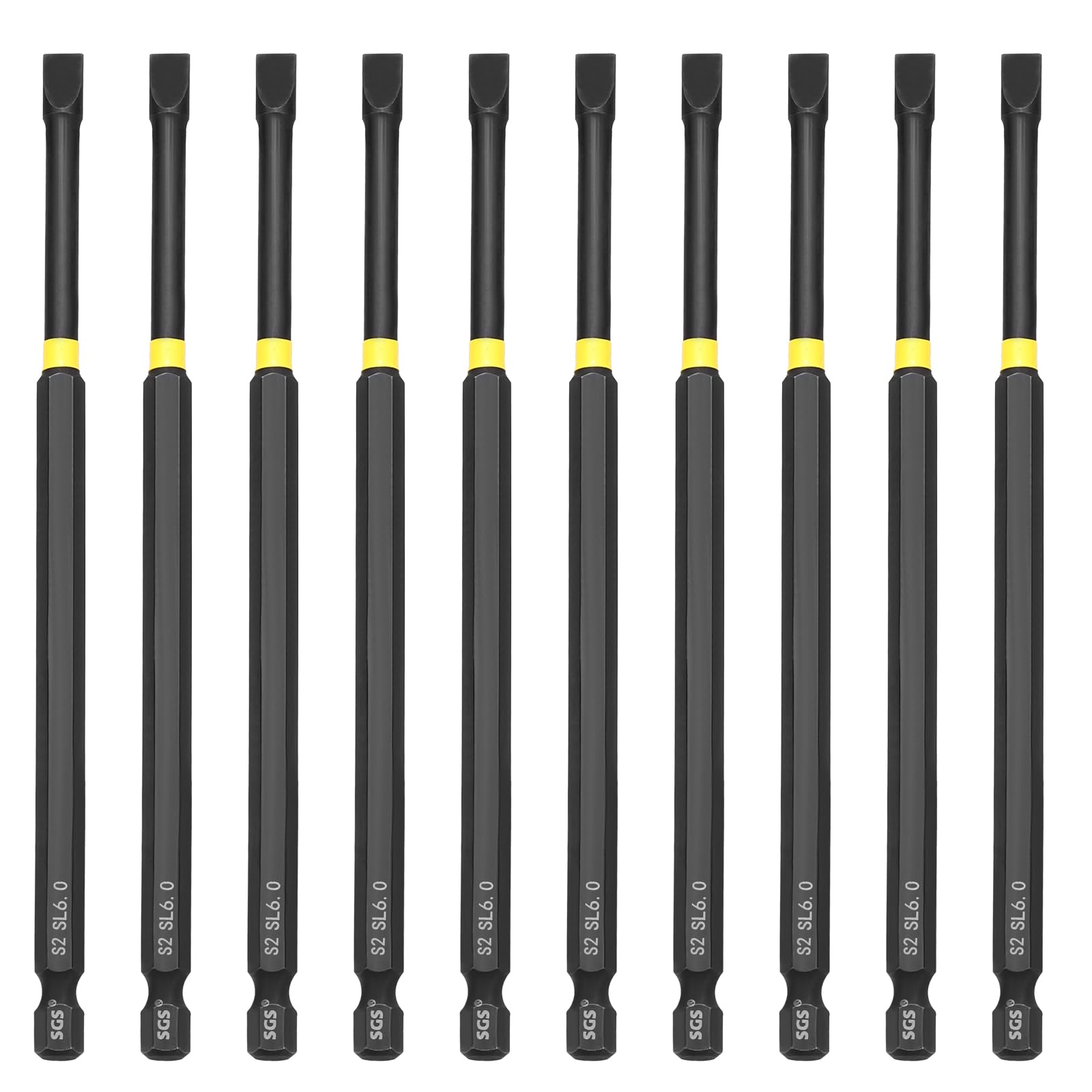 sourcing map 10 Pcs SL6 Slotted Impact Screwdriver Bits 6mm Slotted Tip 1/4" Hex Shank 150mm (6") Long Magnetic Flat Head Screw Driver Drill Bits Phosphated S2 Steel for Electric Power Tool