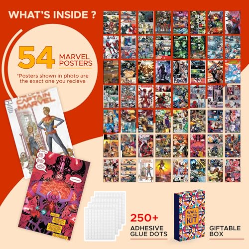Image of CodersParadise Pack of 54 Heroes Wall Collage Kit Posters - 4 x 6 Inches Posters for Room Wall Decoration of Bedroom, Office, Living room, Dorm room - Glue Dots Included, Cardstock