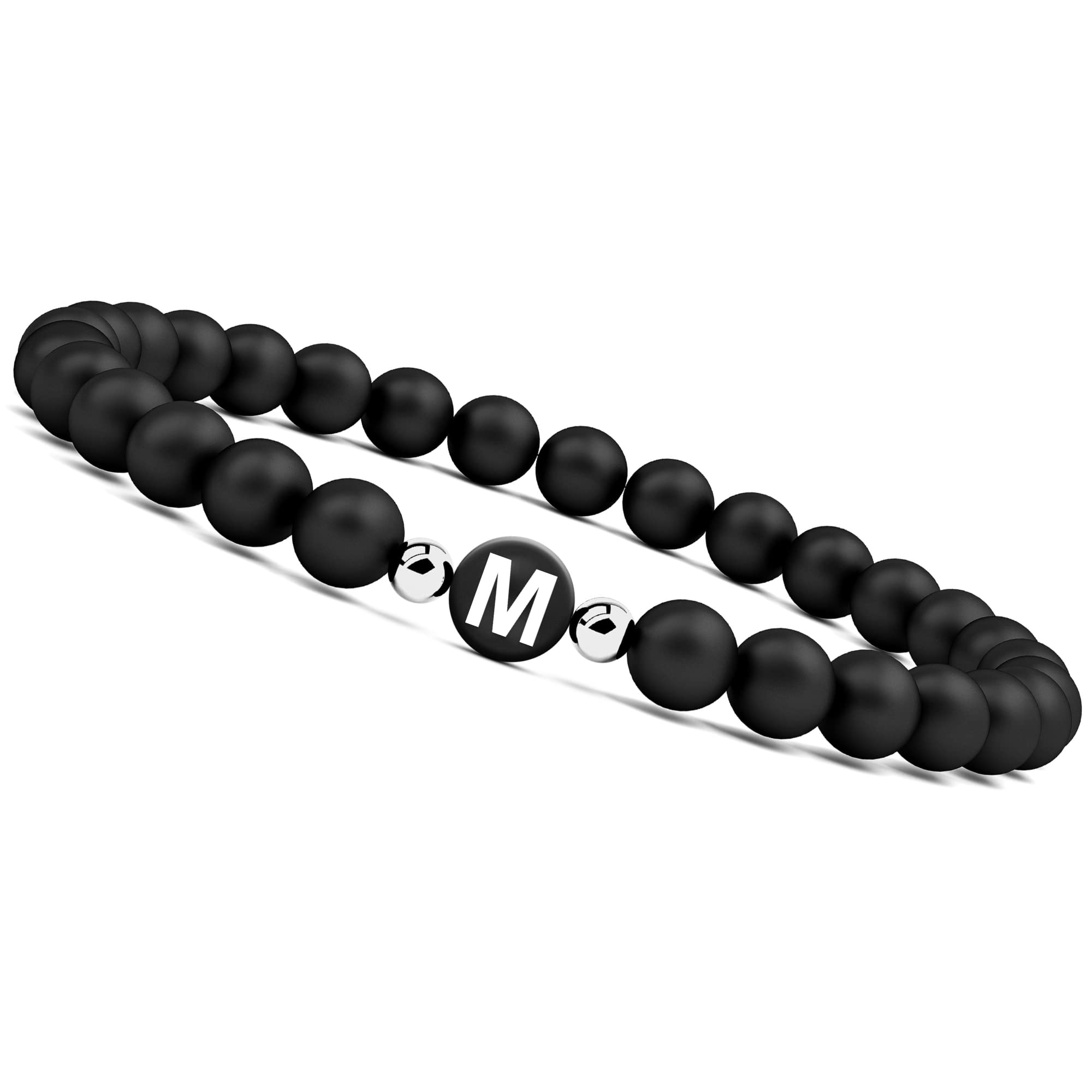 GD GOOD.designs EST. 2015GD GOOD.designs Initial Bracelet for Men and Woman | Black Onyx 6mm beads with Letter | Relationship Jewelry for Couples